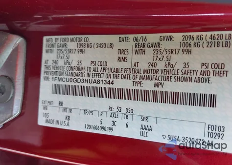 2017 Ford Escape Se from USA, damaged, VIN 1FMCU0GD3HUA81344